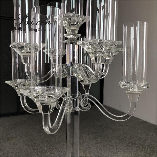 Quality 9 Branch Crystal Glass Candelabra Square Base Contemporary Crystal Candle for sale