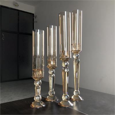 China Gold Crystal Candle Holder Set Candlestick A Set Of 4 Pieces Champagne 55cm for sale