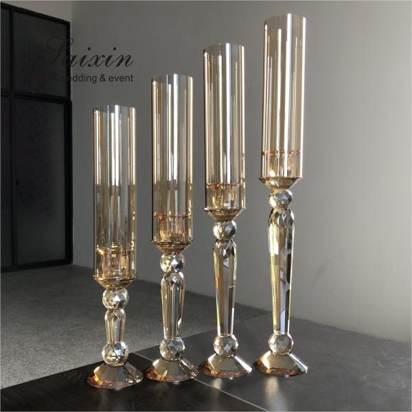 Quality Gold Crystal Candle Holder Set Candlestick A Set Of 4 Pieces Champagne 55cm for sale