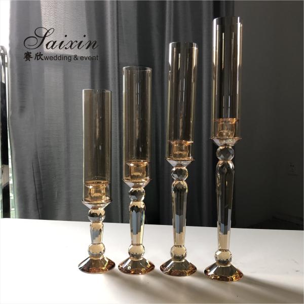 Quality Gold Crystal Candle Holder Set Candlestick A Set Of 4 Pieces Champagne 55cm for sale