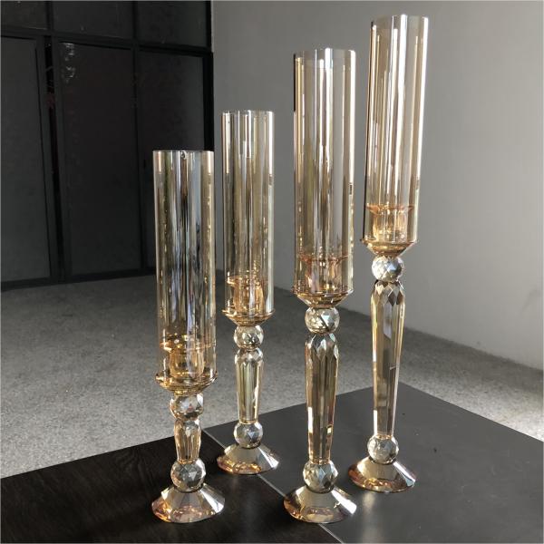 Quality Gold Crystal Candle Holder Set Candlestick A Set Of 4 Pieces Champagne 55cm for sale