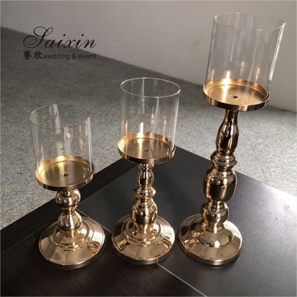 Quality Three Piece Golden Tall Metal Candle Holders Set Candlesticks Small 45CM for sale