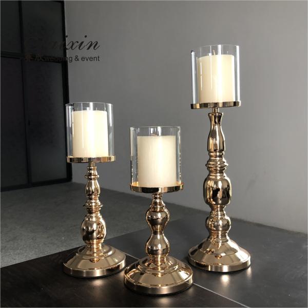 Quality Three Piece Golden Tall Metal Candle Holders Set Candlesticks Small 45CM for sale