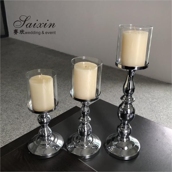 Quality Three Piece Golden Tall Metal Candle Holders Set Candlesticks Small 45CM for sale