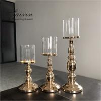 Quality Three Piece Golden Tall Metal Candle Holders Set Candlesticks Small 45CM for sale