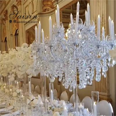 China 18 Arms Pendant Full Crystal Glass Pendant Chandelier Transparent Foot Candle Holder for sale