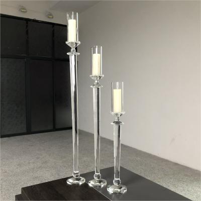 China Small Crystal Glass Candle Holder Luxury Event Table Decoration Long Pole 115CM for sale