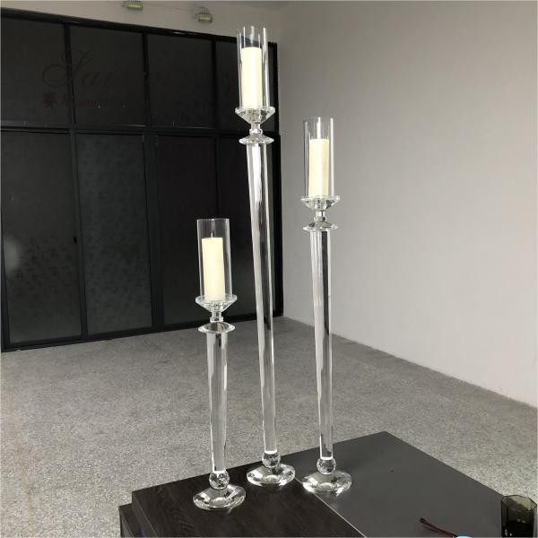 Quality Small Crystal Glass Candle Holder Luxury Event Table Decoration Long Pole 115CM for sale