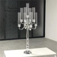 Quality Cylinder Crystal Candle Holder Wedding Centerpieces 9 Arms Glass for sale