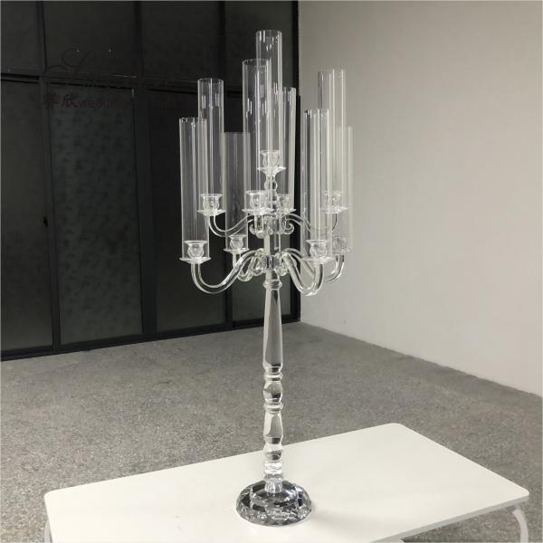 Quality Cylinder Crystal Candle Holder Wedding Centerpieces 9 Arms Glass for sale