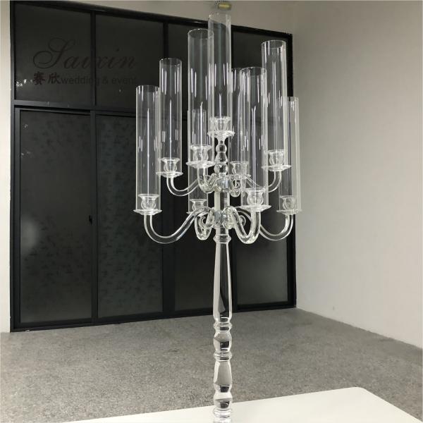 Quality Cylinder Crystal Candle Holder Wedding Centerpieces 9 Arms Glass for sale