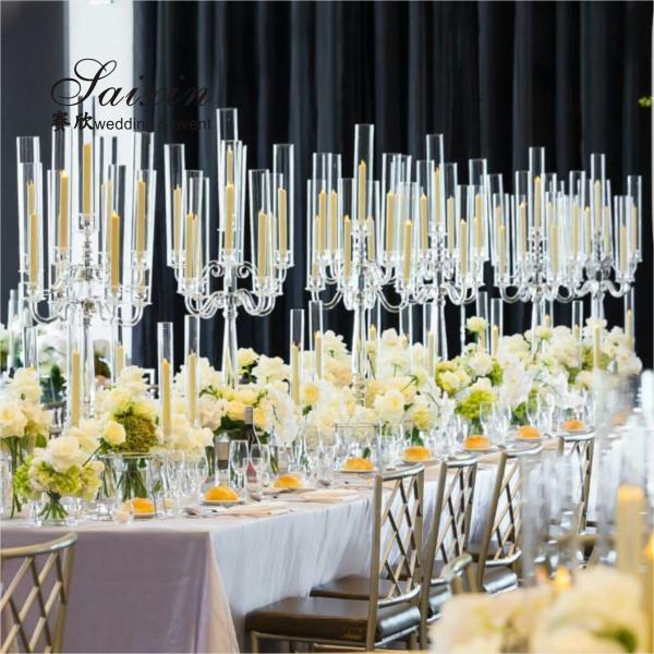 Quality Cylinder Crystal Candle Holder Wedding Centerpieces 9 Arms Glass for sale