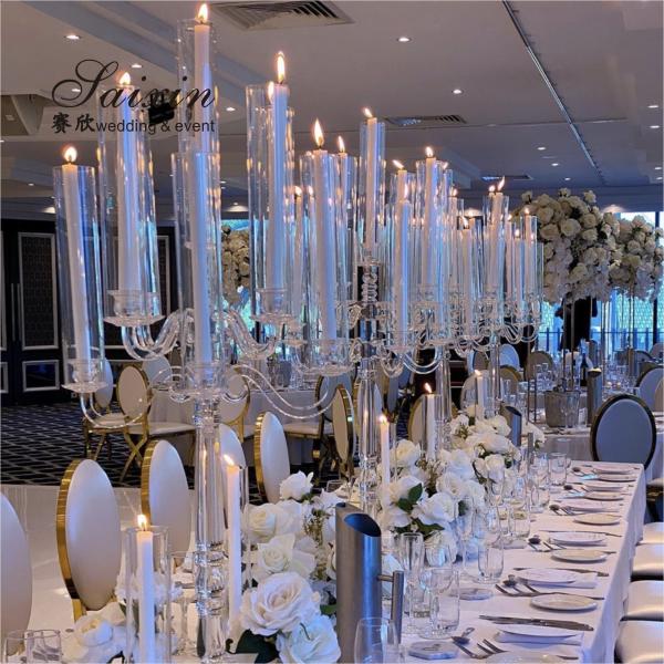 Quality Cylinder Crystal Candle Holder Wedding Centerpieces 9 Arms Glass for sale