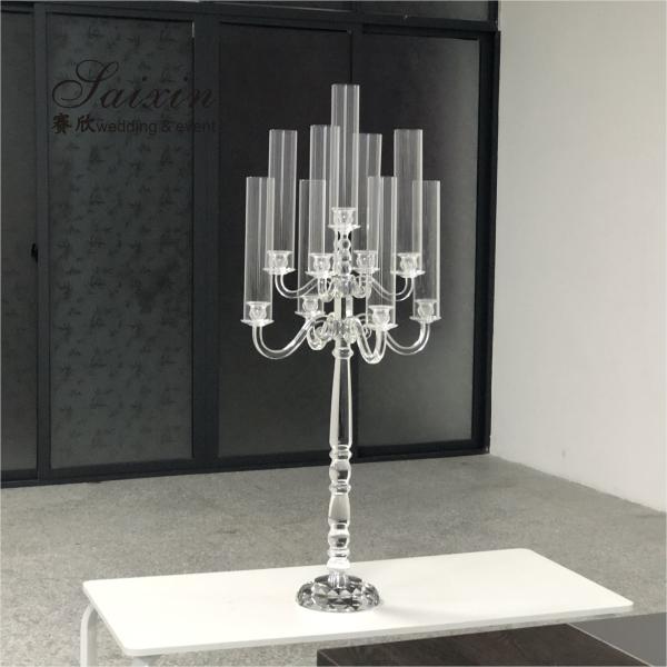 Quality Wholesale Luxury Wedding Crystal Glass Candelabra Centerpieces 9 Arms Tall for sale