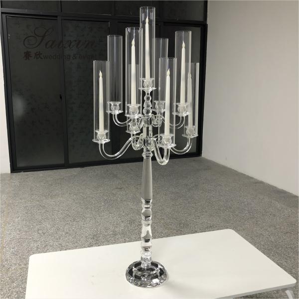 Quality Wholesale Luxury Wedding Crystal Glass Candelabra Centerpieces 9 Arms Tall for sale