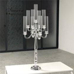 Quality Wholesale Luxury Wedding Crystal Glass Candelabra Centerpieces 9 Arms Tall for sale