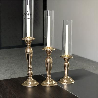 Quality 3 Pieces Wedding Centerpiece Metal Candle Holder Set Candelabra Gold Color 56CM for sale