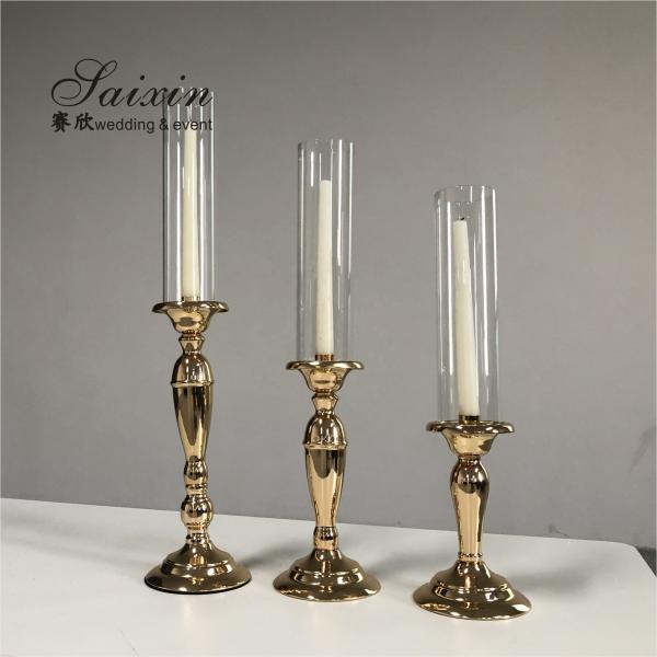 Quality 3 Pieces Wedding Centerpiece Metal Candle Holder Set Candelabra Gold Color 56CM for sale