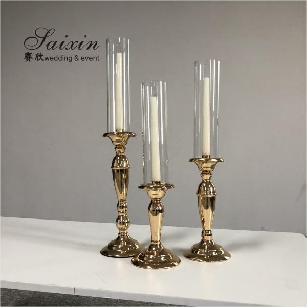 Quality 3 Pieces Wedding Centerpiece Metal Candle Holder Set Candelabra Gold Color 56CM for sale