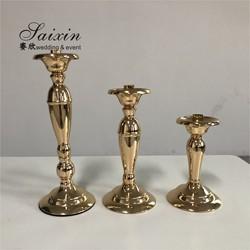 Quality 3 Pieces Wedding Centerpiece Metal Candle Holder Set Candelabra Gold Color 56CM for sale