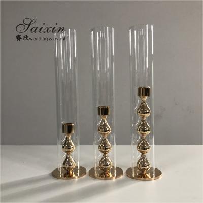 China Gold Candlestick Holders Wedding Deco Centerpiece Metal Gourd 25CM 20CM for sale