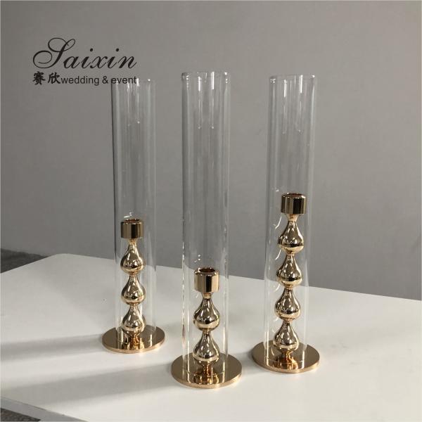 Quality Gold Candlestick Holders Wedding Deco Centerpiece Metal Gourd 25CM 20CM for sale