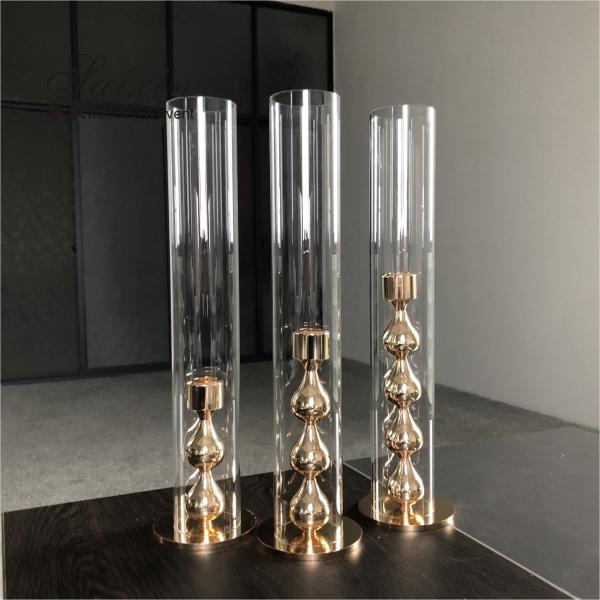 Quality Gold Candlestick Holders Wedding Deco Centerpiece Metal Gourd 25CM 20CM for sale