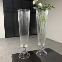 Quality 30 Inch Tall Small Glass Vase Decoration Wedding New Striped Cone Clear for sale