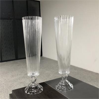 Quality 30 Inch Tall Small Glass Vase Decoration Wedding New Striped Cone Clear for sale