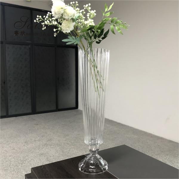 Quality 30 Inch Tall Small Glass Vase Decoration Wedding New Striped Cone Clear for sale