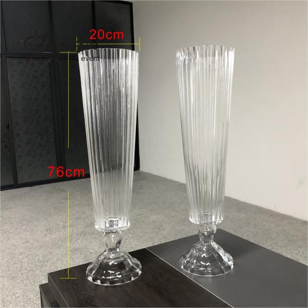 Quality 30 Inch Tall Small Glass Vase Decoration Wedding New Striped Cone Clear for sale