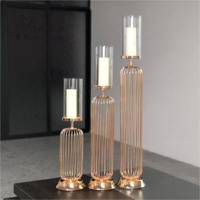 Quality Gold Wedding Candle Holders For Wedding Tables Set 3 Pcs Golden Lamp Metal Steel for sale