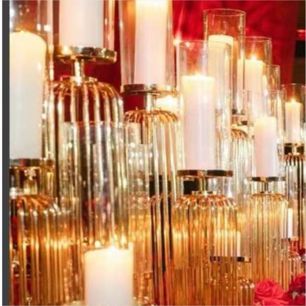 Quality Gold Wedding Candle Holders For Wedding Tables Set 3 Pcs Golden Lamp Metal Steel for sale