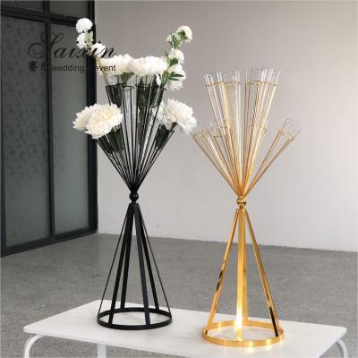 China Gold Wedding Flower Vase Stand  Chic Wedding Centerpieces Glass Metal Column 100CM for sale