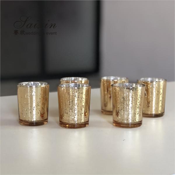 Quality Decorating Votive Candle Holders For Wedding Event Small Glass Cup Glitter for sale