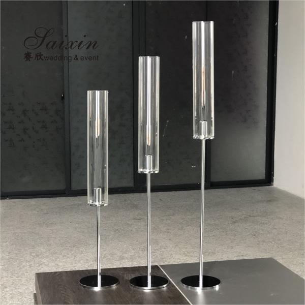 Quality Crystal Decorative Wedding Candle Holder High Glass Tube Single Silver Metal 43" for sale
