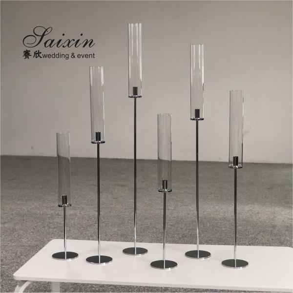 Quality Crystal Decorative Wedding Candle Holder High Glass Tube Single Silver Metal 43" for sale