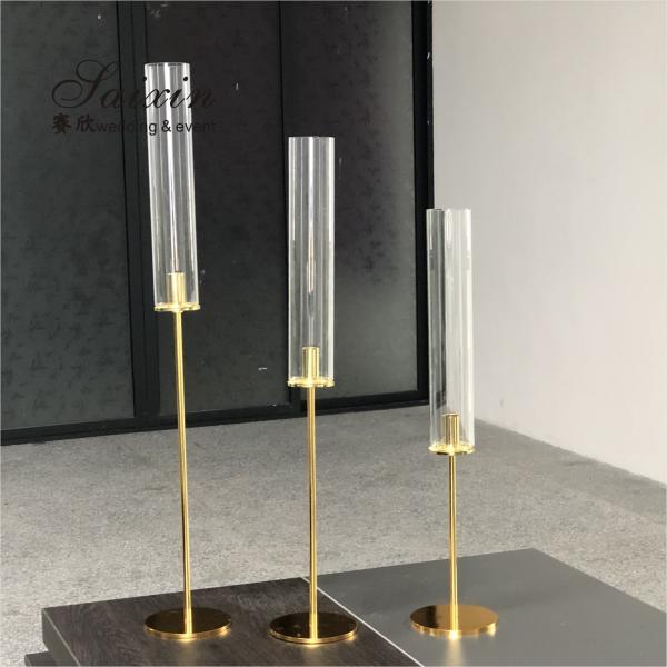 Quality Crystal Decorative Wedding Candle Holder High Glass Tube Single Silver Metal 43" for sale