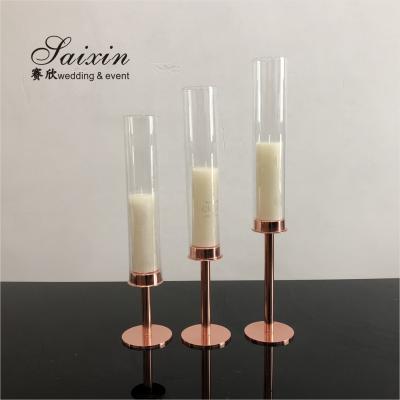 China Single Rose Gold Candle Centerpieces Unity Metal Candle Holders 3 Piece Set for sale