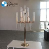 Quality Modern Silver Gold Black Metal And Crystal Candelabra Glass Candle Holder 90CM for sale