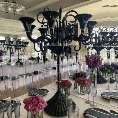 China Black Candelabra Centerpieces Wedding Crystal Candelabra Candle Holder Glass Big Tall for sale