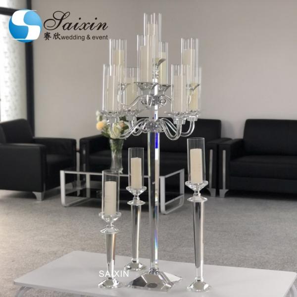 Quality K9 Crystal Glass Candelabra For Sale Taper Pillar Candles Wedding Party Table for sale