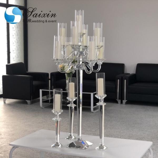 Quality K9 Crystal Glass Candelabra For Sale Taper Pillar Candles Wedding Party Table for sale