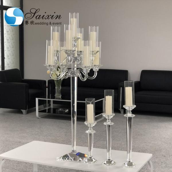 Quality K9 Crystal Glass Candelabra For Sale Taper Pillar Candles Wedding Party Table for sale