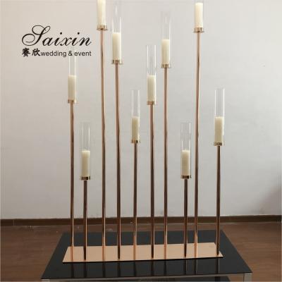 China 10 Arms Plated Gold Candelabra Candle Holder Standing Chandelier 1m Base 180cm for sale