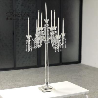 China 9 Arms Tall Luxury Clear Crystal Candle Holder For Dining Table Wedding Centerpiece   Home Decor for sale