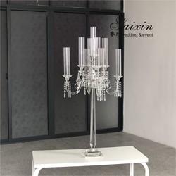 Quality 9 Arms Tall Luxury Clear Crystal Candle Holder For Dining Table Wedding for sale