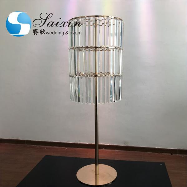 Quality Wedding Gold Metal Stands For Centerpieces Cylinder With Long Crystal 130cm for sale