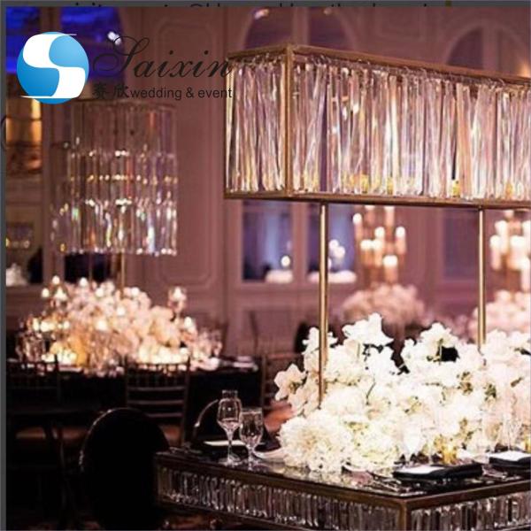 Quality Wedding Gold Metal Stands For Centerpieces Cylinder With Long Crystal 130cm for sale