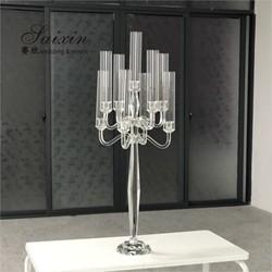 Quality Tall Candle Holder Glass 9 Arm Crystal Candelabra For Wedding Centerpiece for sale